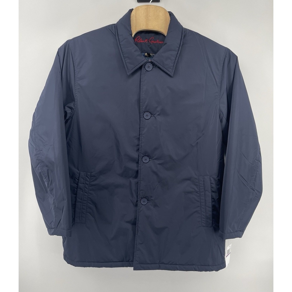 Robert Graham Quilted Car Coat Jacket Men XXL Navy Blue Floral Lining Luxury NWT